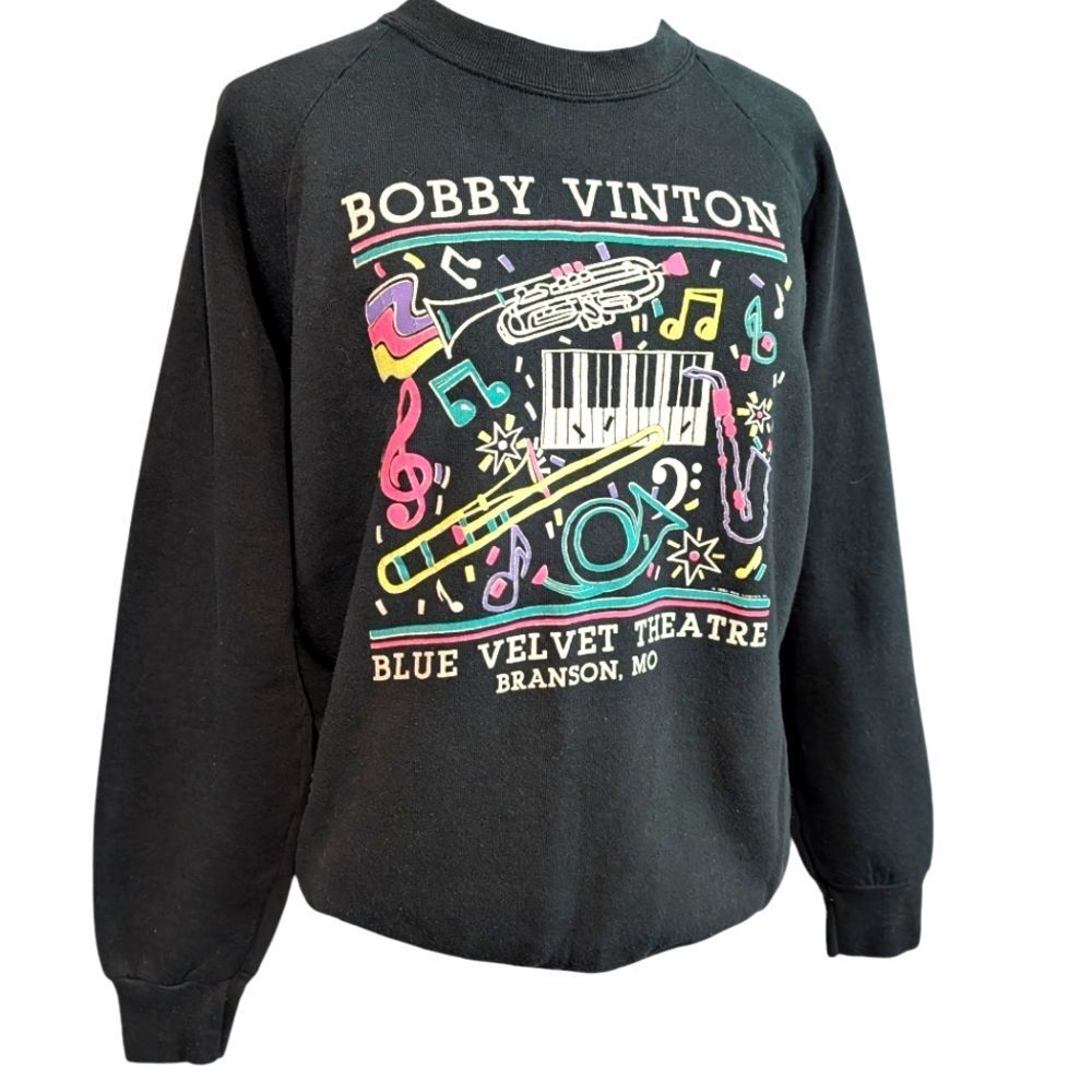 Vintage‎ 90s Bobby Vinton Branson Missouri Souvenir Black Neon Sweatshirt